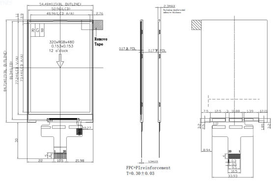 320 X 480 IPS MIPI TFT LCD Module Resistive LCD Display 3.5 Inch