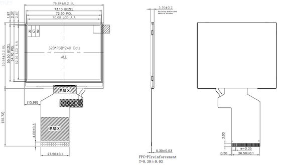 3.5 Inch 320x240 ST7272A High Brightness TFT Display With RGB Interface